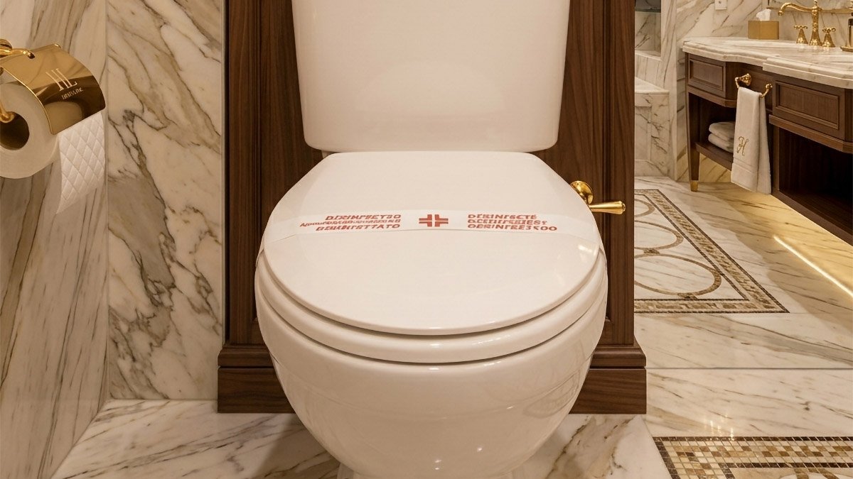 Striscia WC Disinfettato in Carta 5x50cm | 6 Lingue